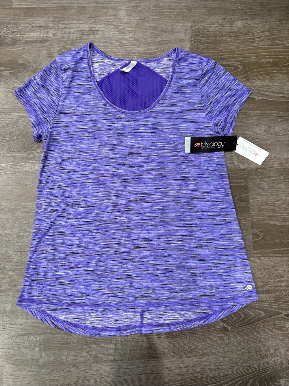 New Ideology Women’s Essential Mesh Back Active T shirt Purple Spacedye Size L